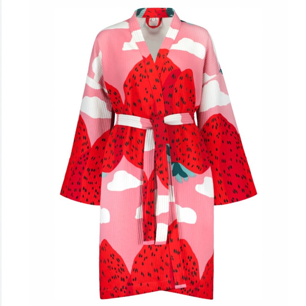 Marimekko 1969 Pink Strawberry Cotton Robe